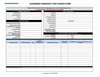 Warranty Order Form